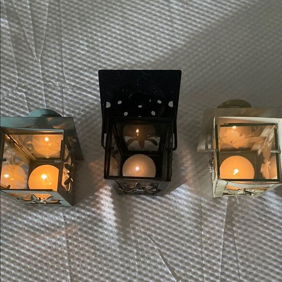 Pier 1 Black, Sage and Cream Mini Floral & Butterfly Lanterns with Rhinestones - Picture 4 of 11